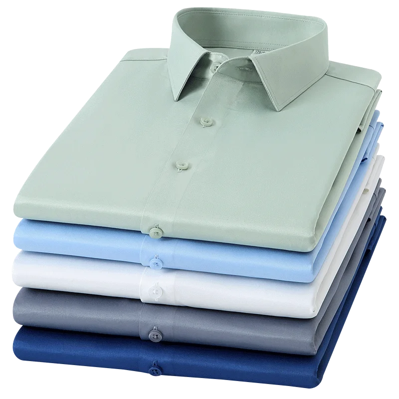 

Мужская формальная рубашка, однотонная эластичная Классическая деловая рубашка без переднего кармана, 2023