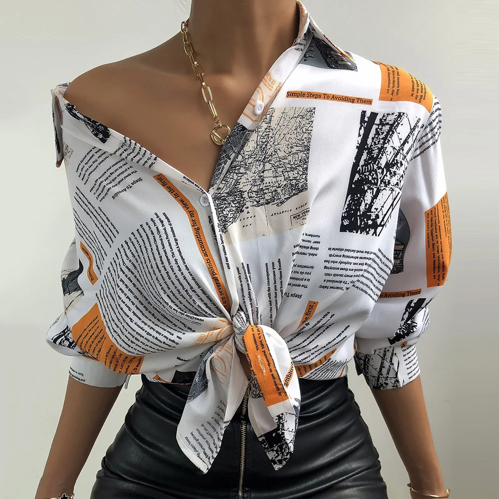 Женская блузка в западном стиле модная однобортная Свободная офисном с