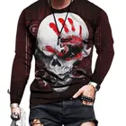 Европейская и американская популярная мужская Спортивная футболка для отдыха с длинными рукавами и принтом черепа уличная трендовая хлопковая футболка с длинными рукавами