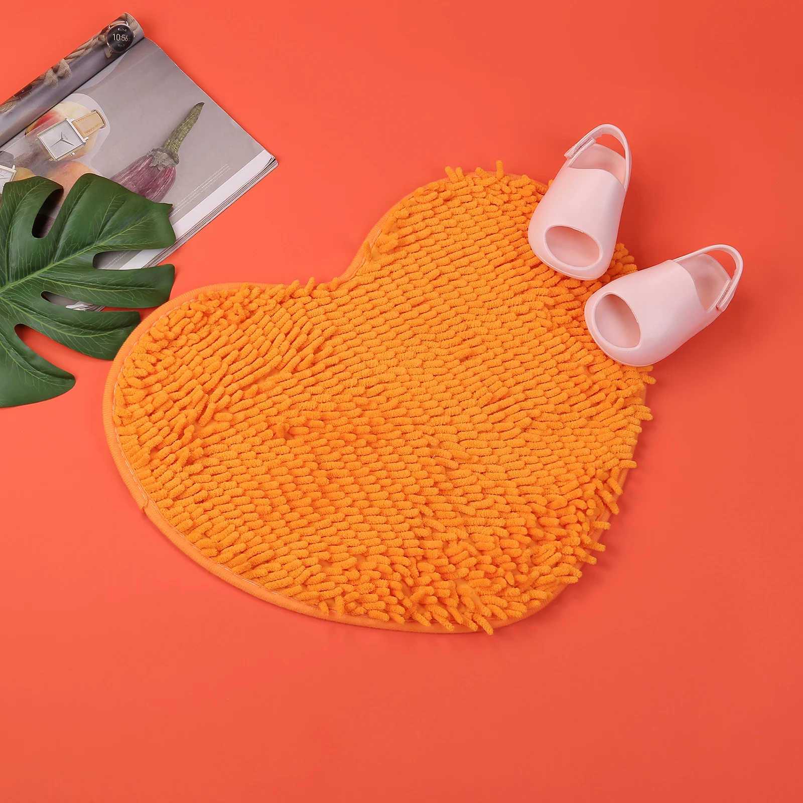 

Floor Mat Anti-Slip Solid Color Heart-Shaped Carpet Footcloth Decorative Tools for Bathroom Living Room