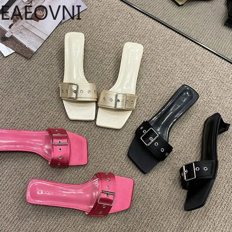 

Женские шлепанцы с открытым носком, на низком каблуке, лето 2023