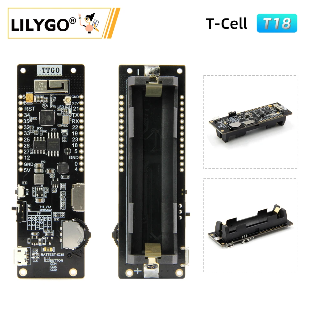 

LILYGO® TTGO T-Cell ESP32 Development Board WiFi Bluetooth Wireless Module 18650 Battery Seat 4MB Flash 8MB Psram for Arduino