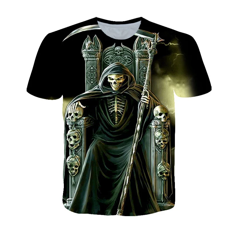 

2023 New Grim Reaper Graphic T Shirts Men Summer Streetwear 3D Skull Printed T-shirt Casual Short Sleeve Oversized Clothing Tee