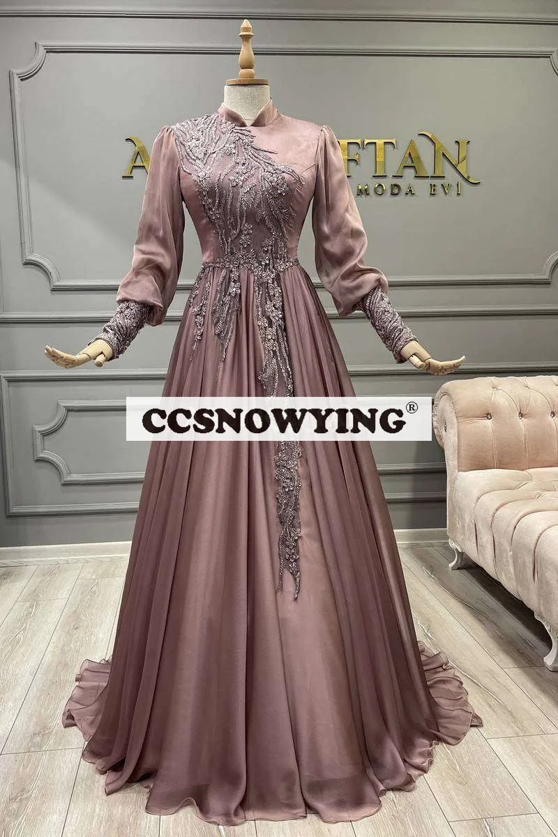 

Шифоновое платье-хиджаб, мусульманское вечернее платье с длинным рукавом и высоким воротником, исламское платье для официальной вечеринки, арабское дубайское платье для вечеринки