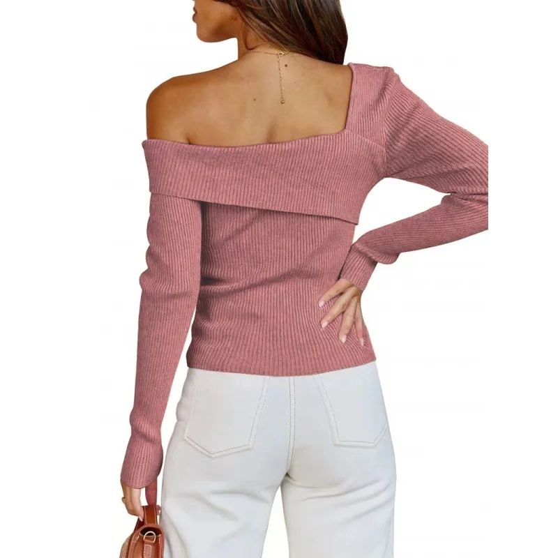 Новый осенне-зимний эластичный трикотаж с обнаженным плечами в Европе и Америке