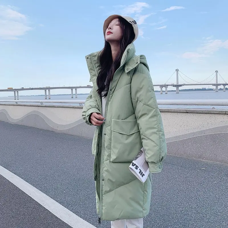 Winter Coat Women Autumn Winter 2023 New Korean Fashion Thicken Warm Parkas Ladies Casual Hooded Long Coats Pockets Cotton S88