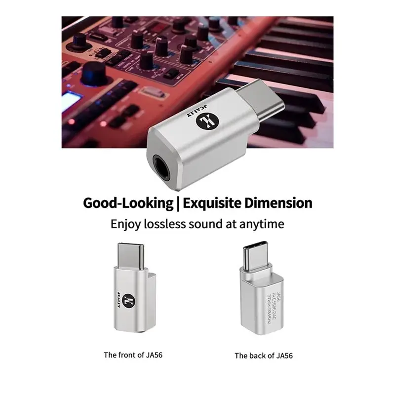Фото JCALLY JA56 Type-C to 3.5Mm HIFI Adaptar Amp DAC 384Khz/32Bit Цифровой аудиокодер-адаптер для телефонных звонков, прямых трансляций, игр №3