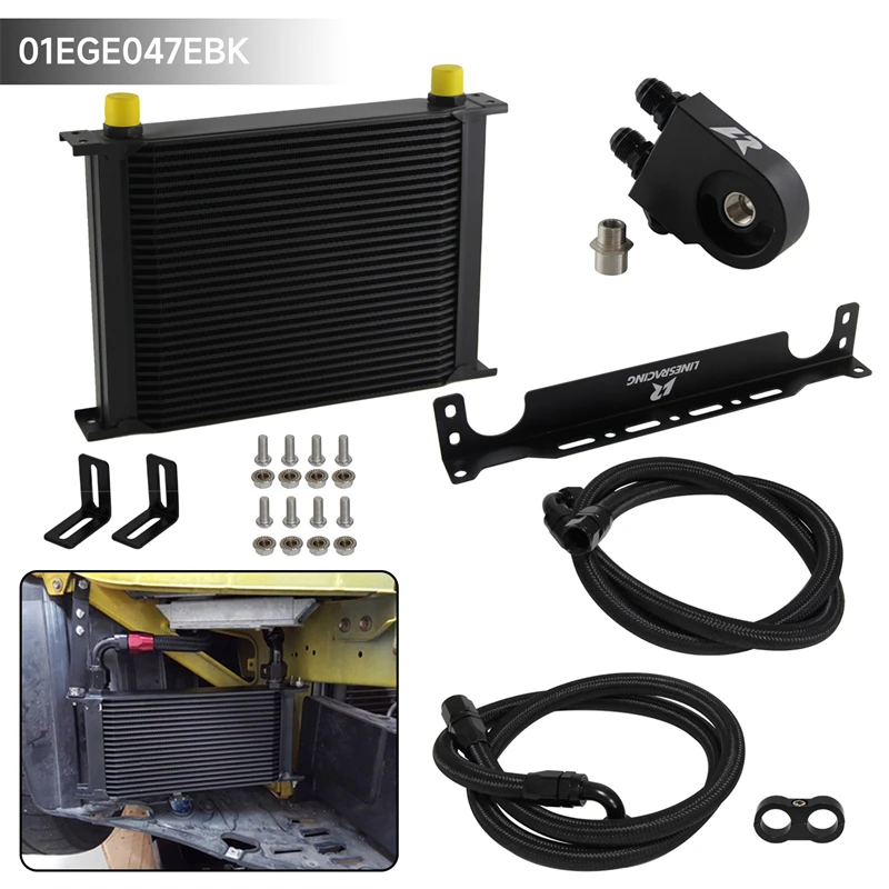 

30 Row Oil Cooler Kit Universal AN10 Thermostatic 85±0.5° +Mounting Brackets Kit Black for Most Vehicle