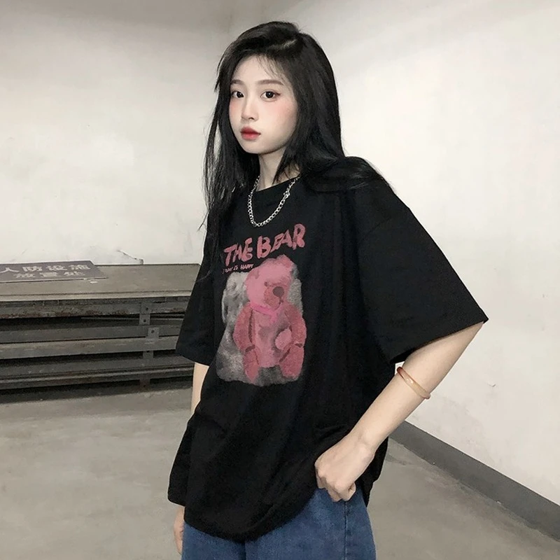 

Vintage Black Summer Short T Shirt for Women Korean Fashion Tee Tops Emo Grunge Clothes Cute Kawaii Graphic Clothing Tshirt