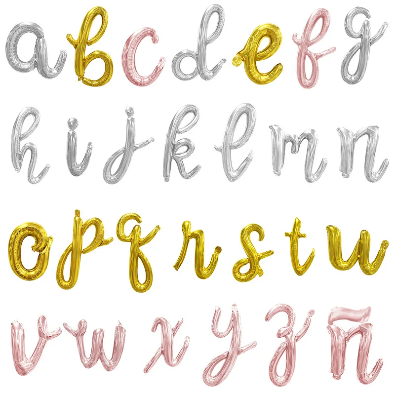

18inch Silver Air Foil Script Cursive Letters A-Z Symbols Balloons Ball Birthday Party Decorations Shower Customize Phrase Words