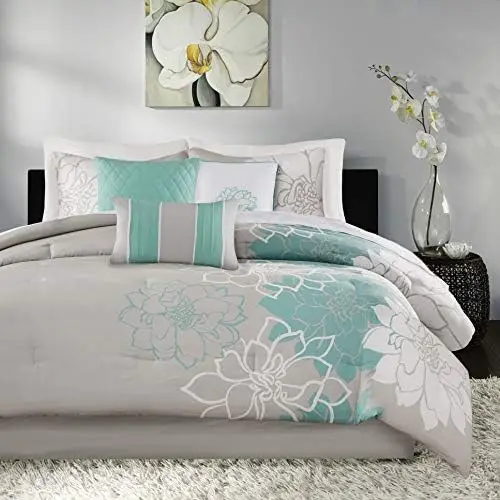 

Park Lola Sateen Cotton Comforter Set-Casual Medallion Floral Design All Season Down Alternative Bedding, Shams, Bedskirt, Decor