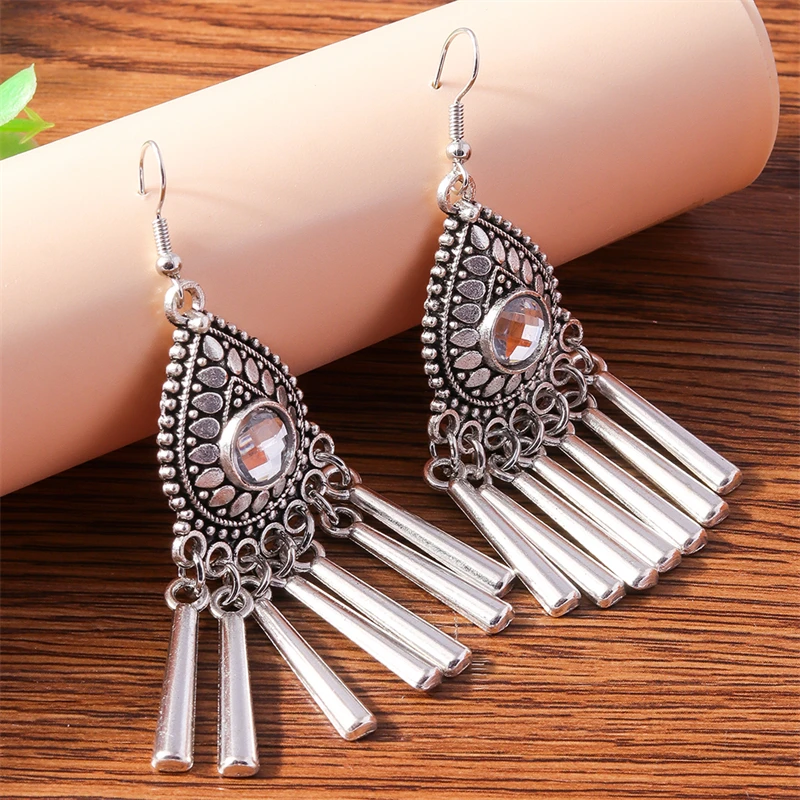

Bohemian Water Drop Earrings for Women Vintage Silver Alloy Tassel Pendants Dangle Earrings Girls Party Holiday Jewelry Gifts