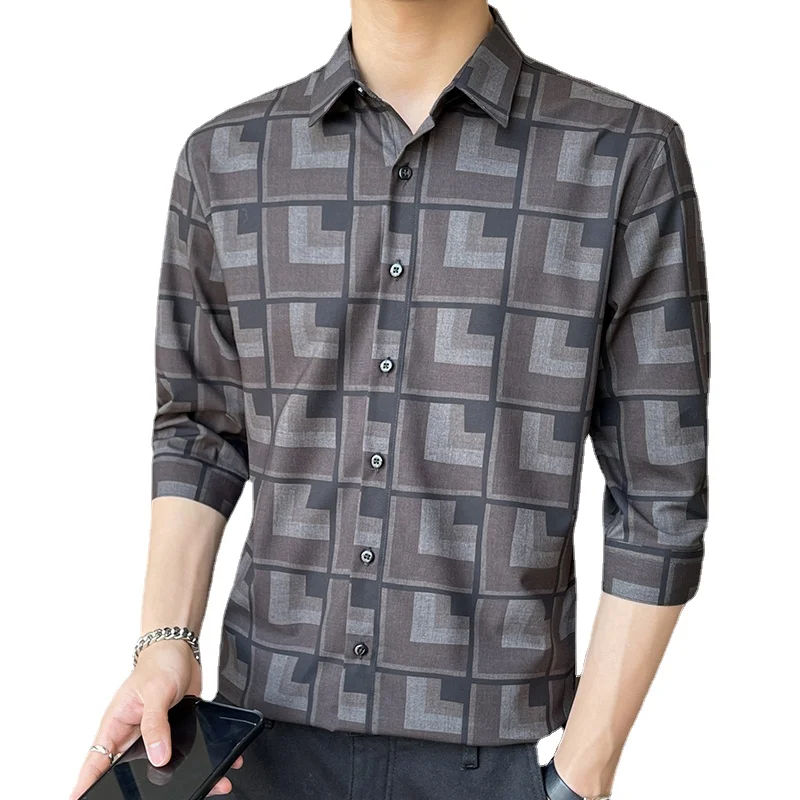 

Новая рубашка, Мужская Облегающая рубашка с рукавом три четверти, повседневное деловое удобное платье, рубашка с цветочным принтом, топы