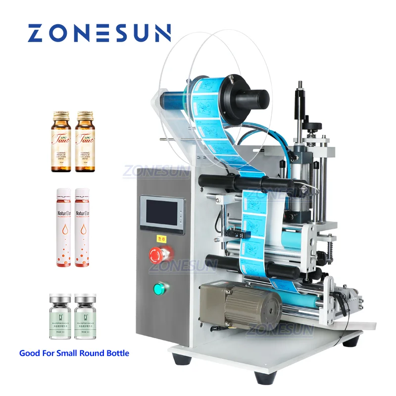 

ZONESUN Vial Labeling Machine Sticker Pasting Machine Auto Discharging for Cylindrical Bottle Pen ReagentsTube Syringes E-bottle