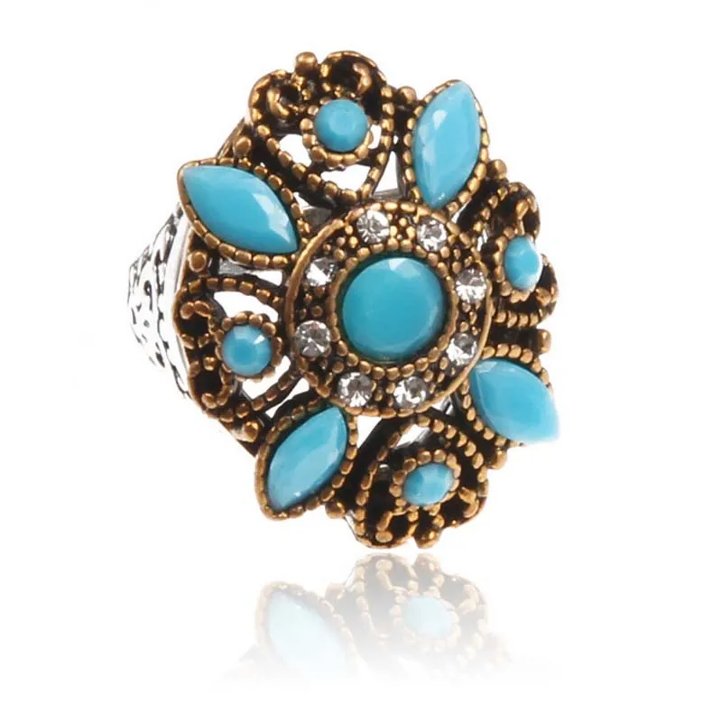 

Vintage Big Hollow Flower Resin Ring Trendy Indian Fashion Rings For Women Bohemian Jewelry Wedding And Engagement Gifts