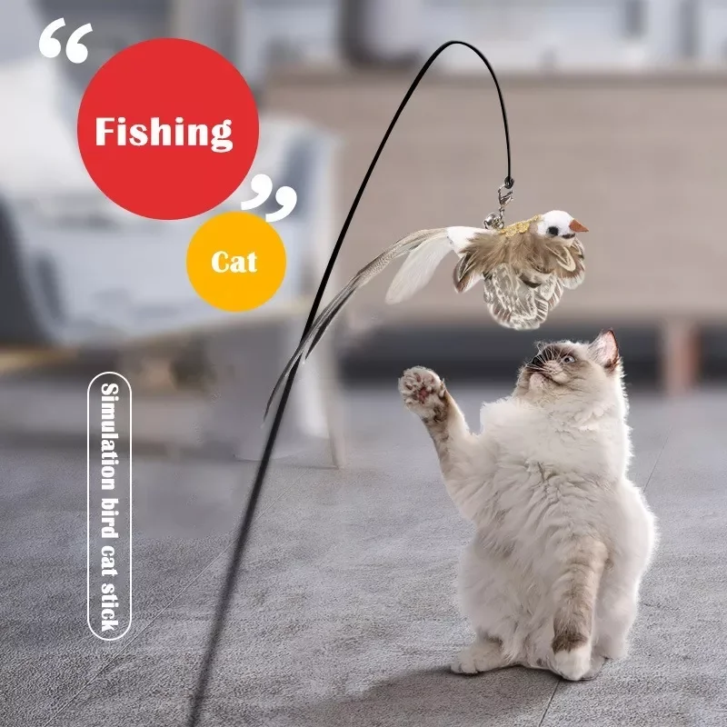 

2023NEW Simulation Bird interactive Cat Toy Funny Feather Bird with Bell Cat Stick Toy for Kitten Playing Teaser Wand Toy Cat Su
