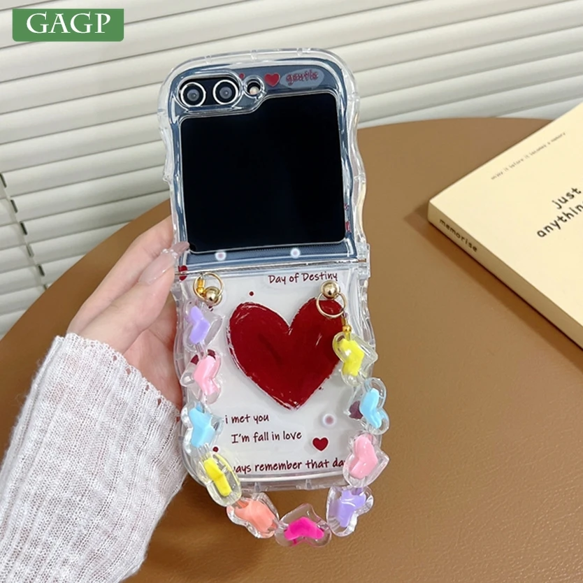 Милый мультяшный чехол с любовным сердцем и цепочкой на ремешке для Samsung Galaxy Z