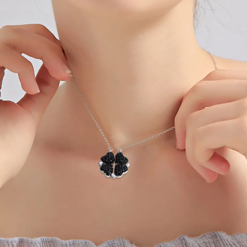Four Leaf Clover Can Open Heart Pendant Necklace Double Sided Lucky Grass Clavicle Chain Necklaces for Women Choker Jewelry |