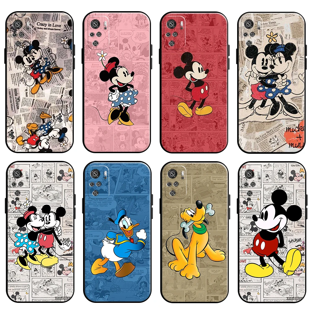 

Cartoon Duck Mickey Minnie Mouse Phone Case For Xiaomi Redmi Note 10 10S 10T Pro 5G Carcasa TPU Back Silicone Cover Black