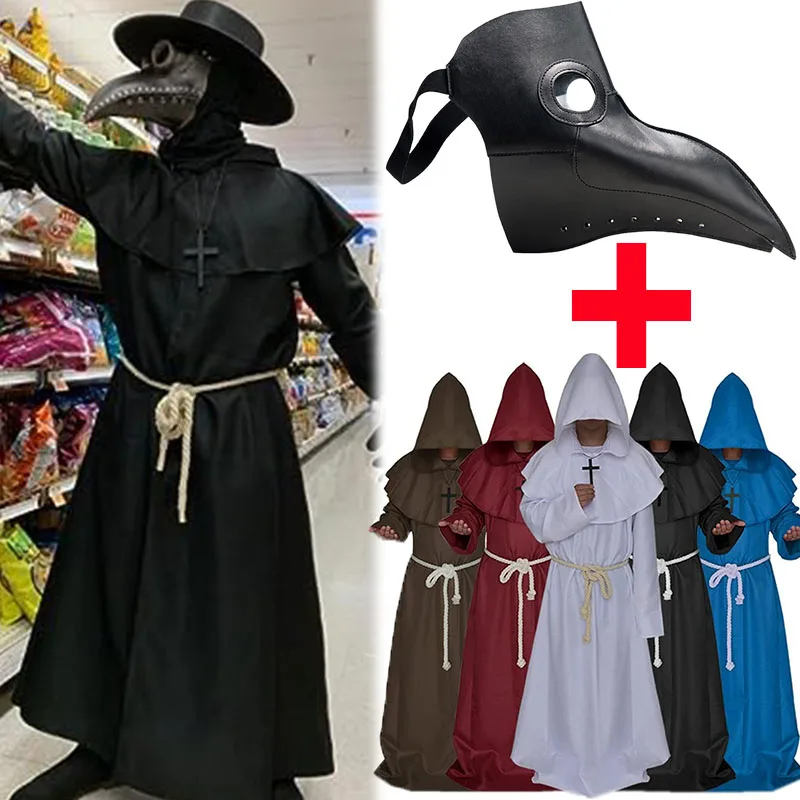

Новый костюм Чумного доктора для косплея, средневековый Халат с капюшоном, ужасная маска в стиле стимпанк, для взрослых, для Хэллоуина, искусственная игра, плащ-накидка для ужасов