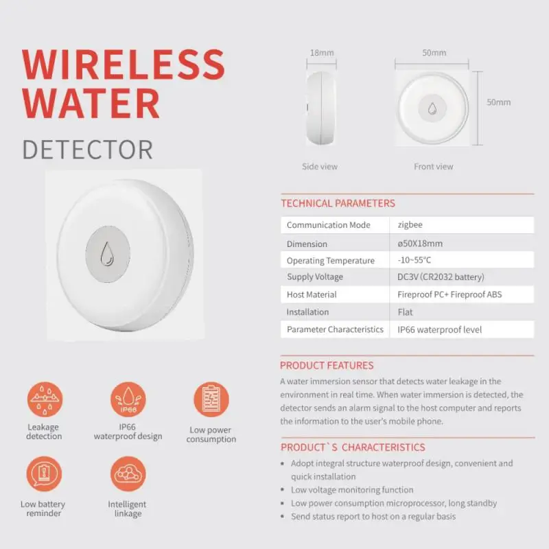 

Ewelink Zigbee Smart Home Water Leak Sensor Wireless Flooding Detector Water Leakage Detection Alert Water Level Overflow Alarm
