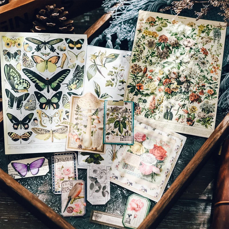 220pcs Vintage Flower Stickers Pack Junk Journal Planner Butterfly Frames Aesthetic Collage Album Scrapbooking Supplies - купить по