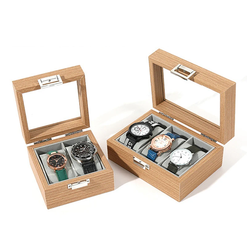 Glass Skylight Dustproof Pear Wood Grain Watch Storage Box Vintage Jewelry Display Box With Pillow Watch Organizer 2/3/6/10/12/