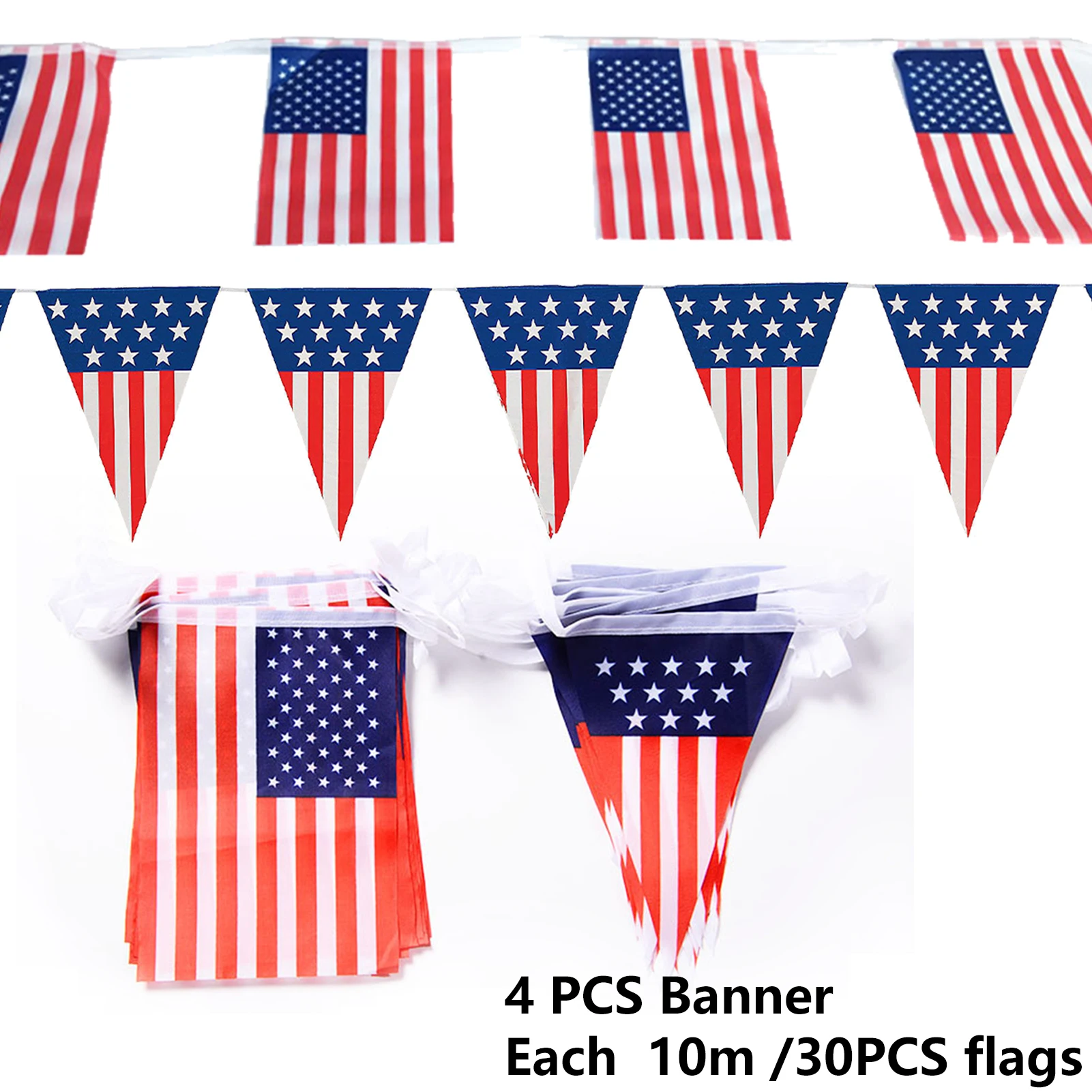 

4pcs Square Triangle Bunting Banner American Flag Patriotic Exquisite Durable Festive String Party Decorations Independence Day