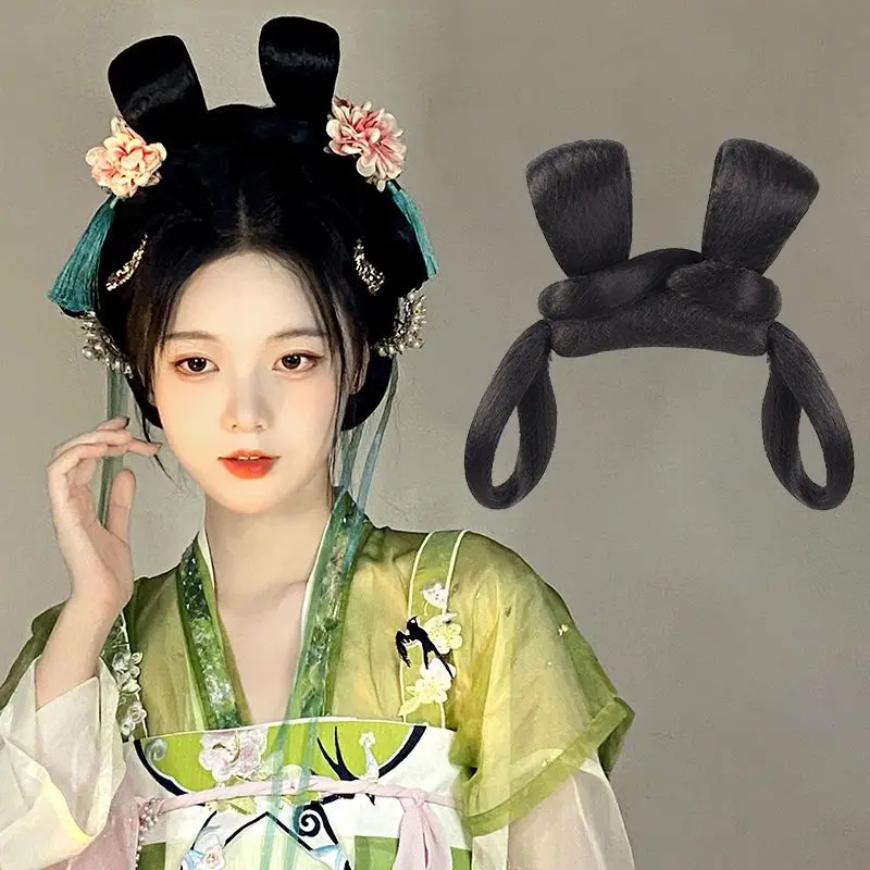 

Ancient Costume Hanfu Fake Hair Package One-piece Tang Style Style Ancient Jumping Cat Double-headed Bun Croissant Cushion Hair