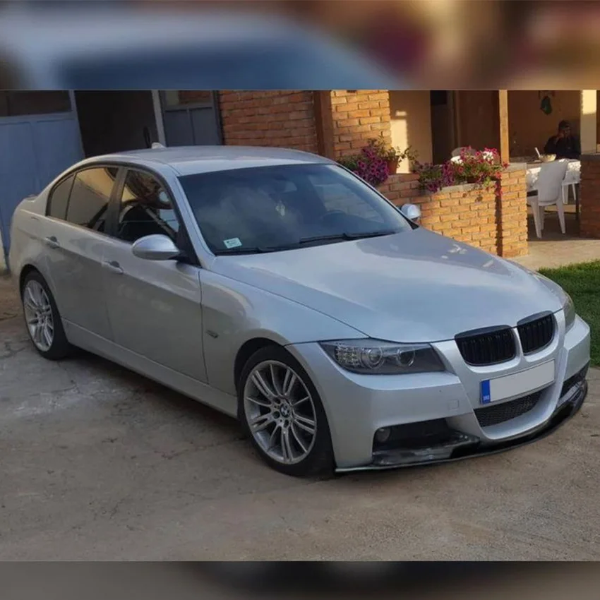 Фото Комплект переднего сплиттера и боковых накладок Race Front Lip Side Corner Combo Kit для BMW E90 3 серии M-Tech (до LCI) 2005-2008, глянцевый черный, аксессуар для переднего бампера седана №2
