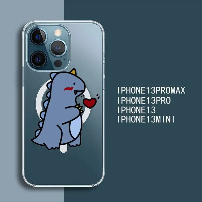 

Милый мультяшный чехол для телефона с животными, динозаврами для iPhone 13, 12, 11, Mini Pro Max, прозрачный супермагнитный чехол MagSafe