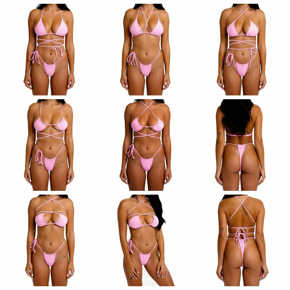 

European and American Ladies Split Swimsuit Simple Bandage Sexy Swimsuit One Dress and More Bikini.