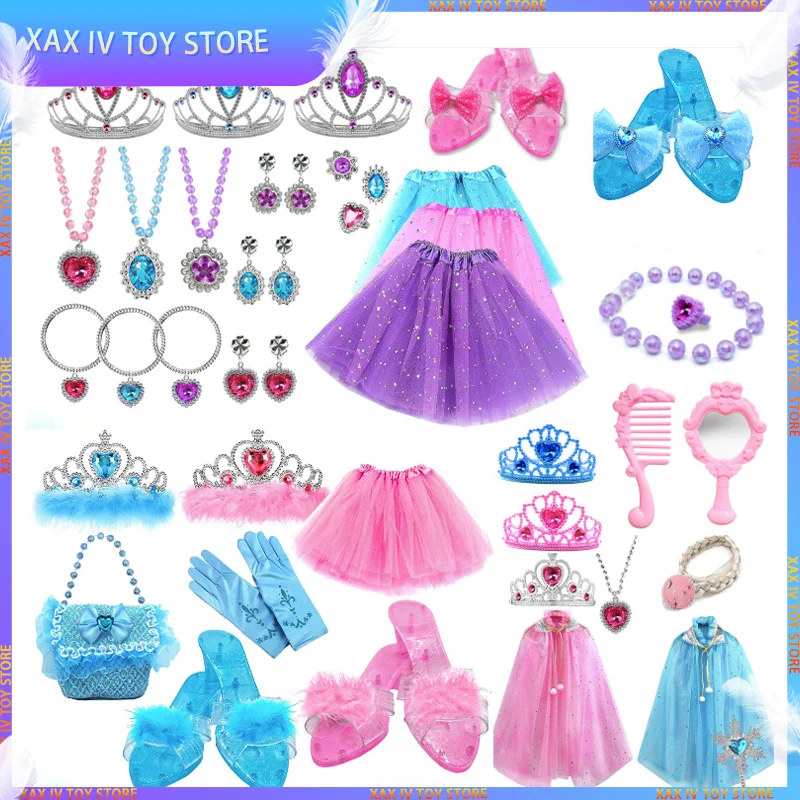 

Girls Princess Jewelry Pretend Play Set Accessories Kits Toy Crown Ring Necklace Cloak High Heels Halloween Birthday Party Gift