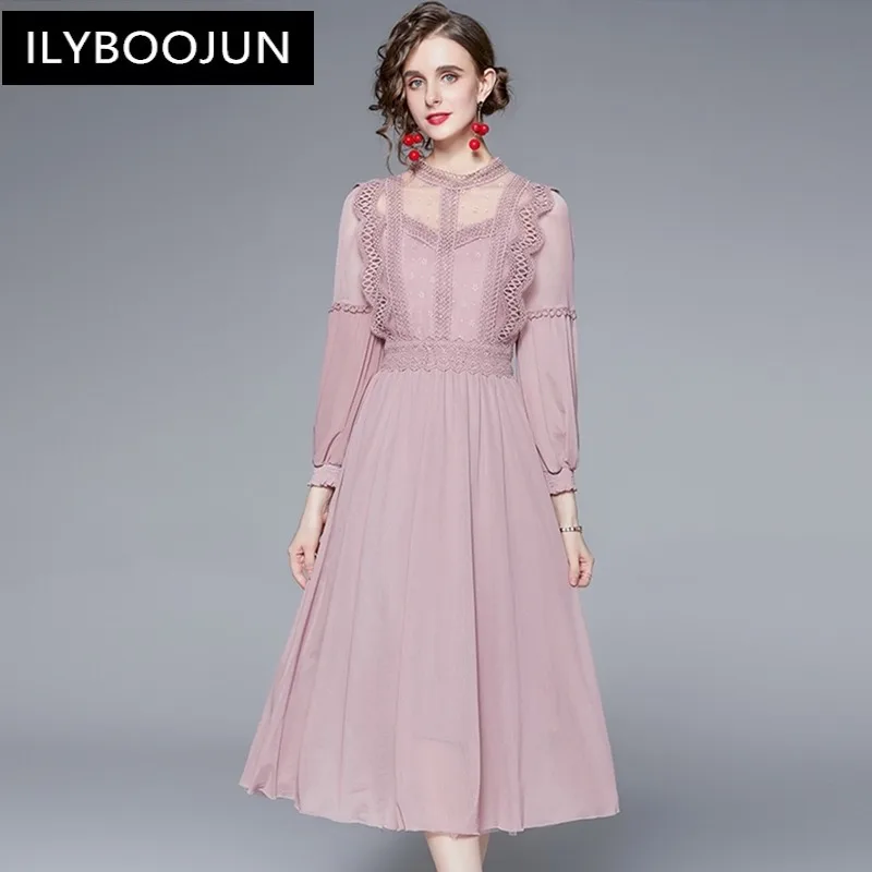 

Women Spring Elegant Dress Festa High Quality Wedding Cocktail Party Robe Femme Vintage Lace Designer Vestidos