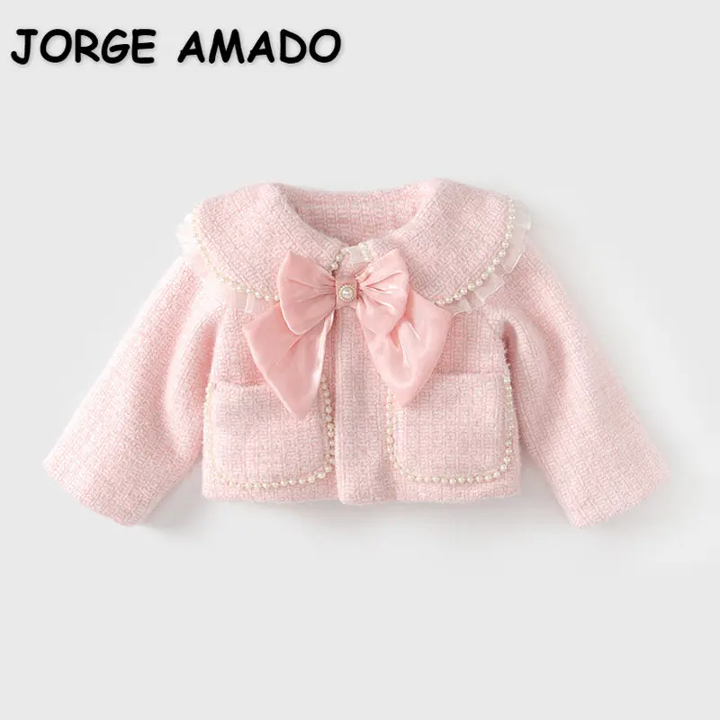 

Korean Style New Winter Kid Girl Coat Long Sleeves Turn-down Collar Single Breasting Thick Fleece Outwear Child Clothing E2028