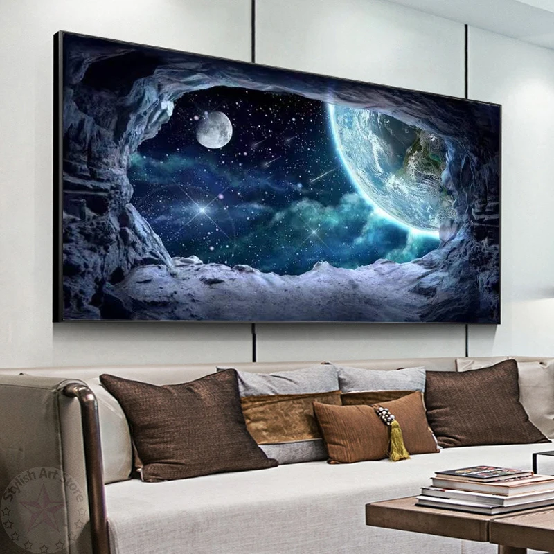 

Starry Sky Earth Moon Scenery Diamond Painting Kit DIY 5d Diamond Embroidery Landscape Cross Stitch Bedroom Living Room Decor