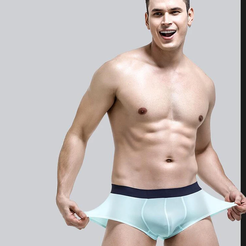 3 Pcs Mens Breathable Ice Silk Boxer Briefs Shorts Seamless Ultra-thin Boxershorts Plus Size Panties Underpants Underwear