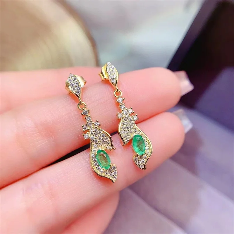 Серьги-капли из настоящего драгоценного камня натуральный колумбийский изумруд