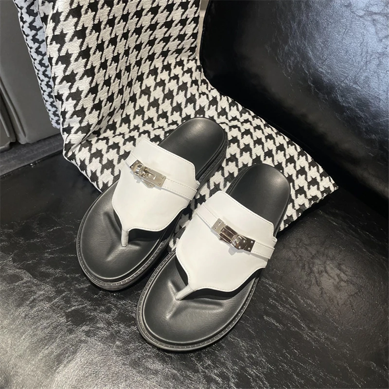 Fashion Women Genuine Leather Sandals Flip-flop Summer Shoes Woman Flats Heels Casual Sandals