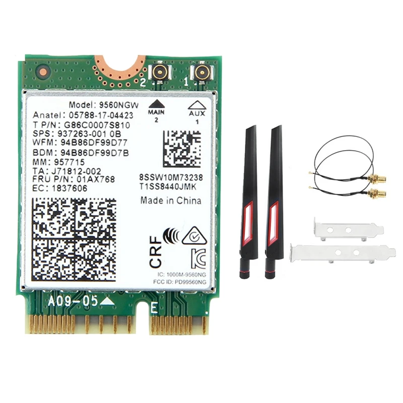 

9560NGW Wifi Card Adapter+Antenna 1730Mbps Wireless AC 9560 2.4G+5G BT 5.0 802.11Ac M.2 CNVI 9560NGW Wifi Card Adapter B