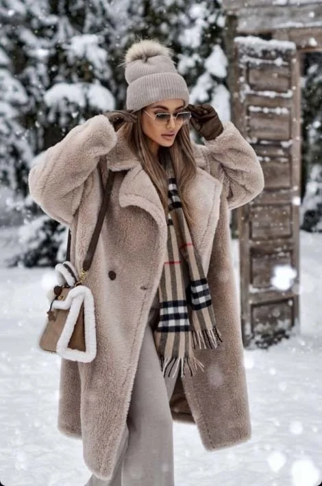 

Jersey Cream Lambswool Coat Ladies Long Fashion Coat Autumn Winter 2022 New