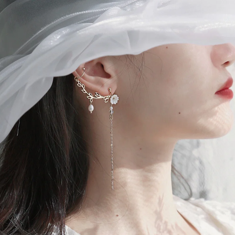 MWsonya новые элегантные длинные серьги-подвески с листьями и цветами для женщин с жемчугом и кисточкой серьги-клипсы для девочек милые ювелирные изделия