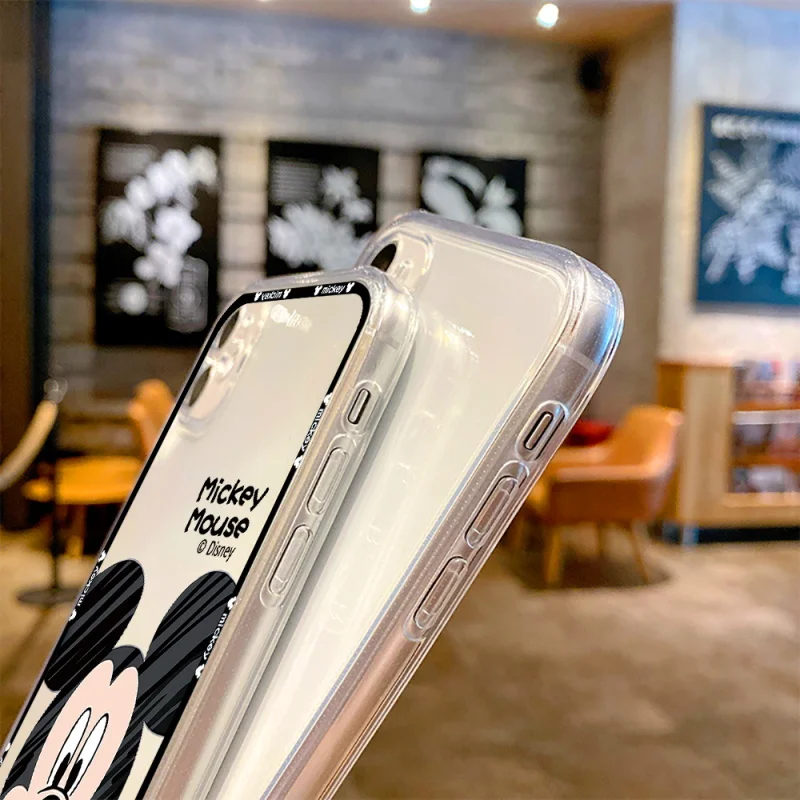 Mickey Mouse Clear Anime Phone Case For iPhone 14 13 12 11 Pro Max Mini X XS XR Max 8 7 6s Plus Soft Luxury Cover Liquid Coque