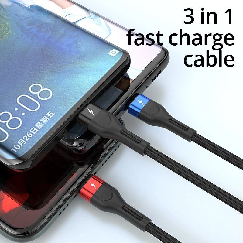 

2022 Trend For iPhone 7 11 Cord 3 IN 1 USB Cable Micro USB C Fast Charging Adapter Microusb Type-C Charger Type C Cable