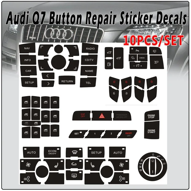 Для Audi Q7 4L CD-радио, кнопка для ремонта, наклейка 2003-2014 Q7, аксессуары для тюнинга, полировка сломанных клавиш консоли