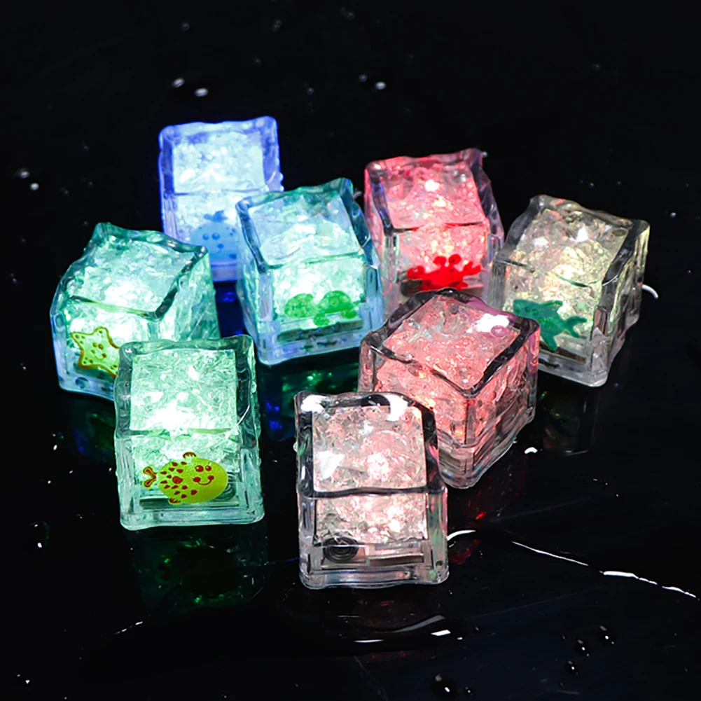 

8pcs Ice Bath Toys Battery Powered LED Light Luminous Ice Cubes Disposable Shower Bathtub Ice Toys for Festival Party Decoration