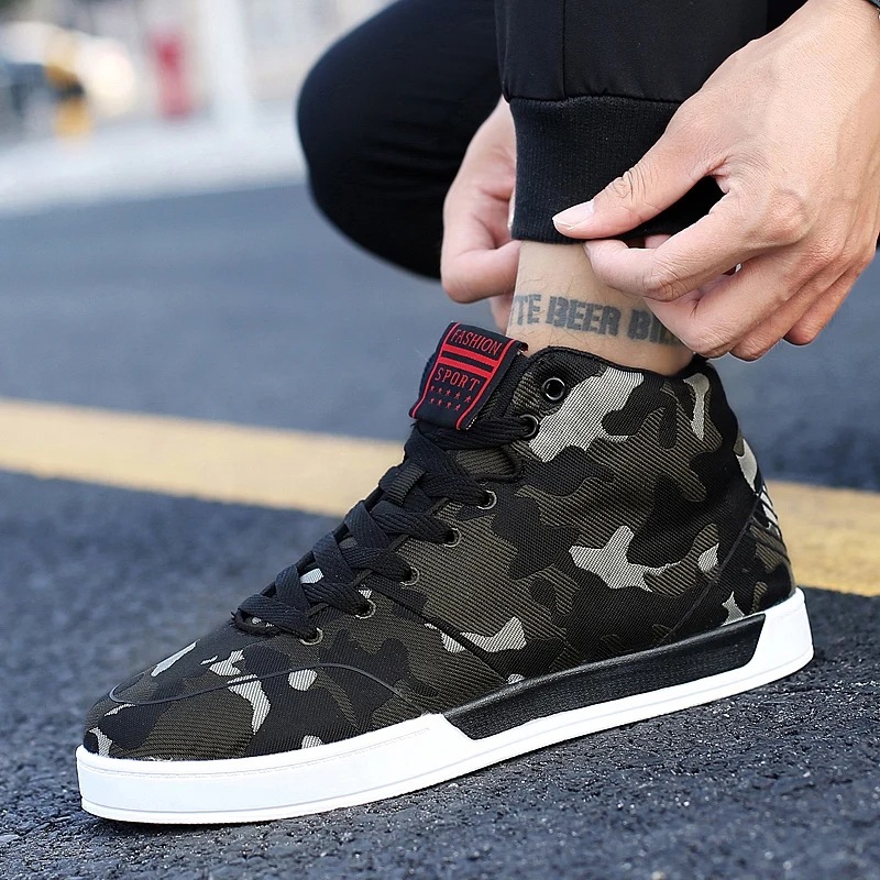 High Quality Canvas Men's Casual Shoes Cool Street Walking Shoes Camouflages Sneakers High Top Sport Male Shoes Lace Up Trainers