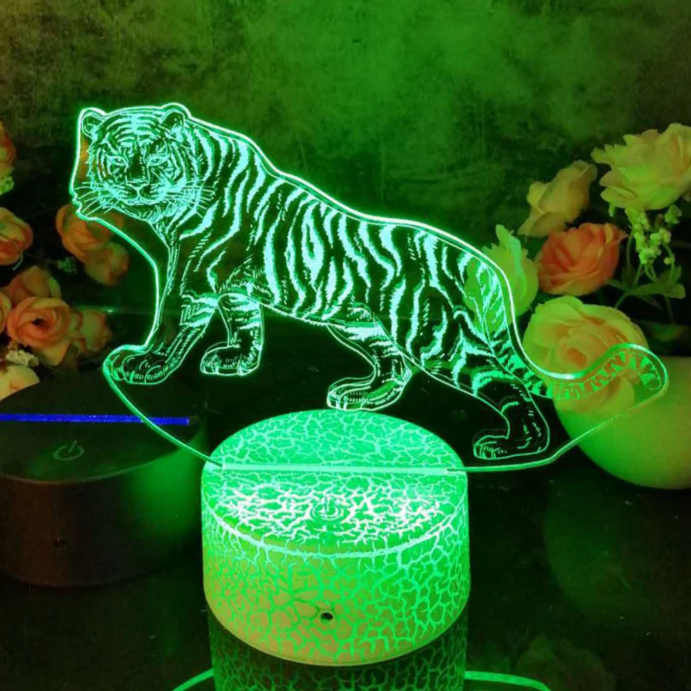 

Ночник для детской спальни, украшение, 16 цветов, приглушаемый 3D тигр, светодиодный светсветильник льник с дистанционным управлением, милый подарок, настольная лампа