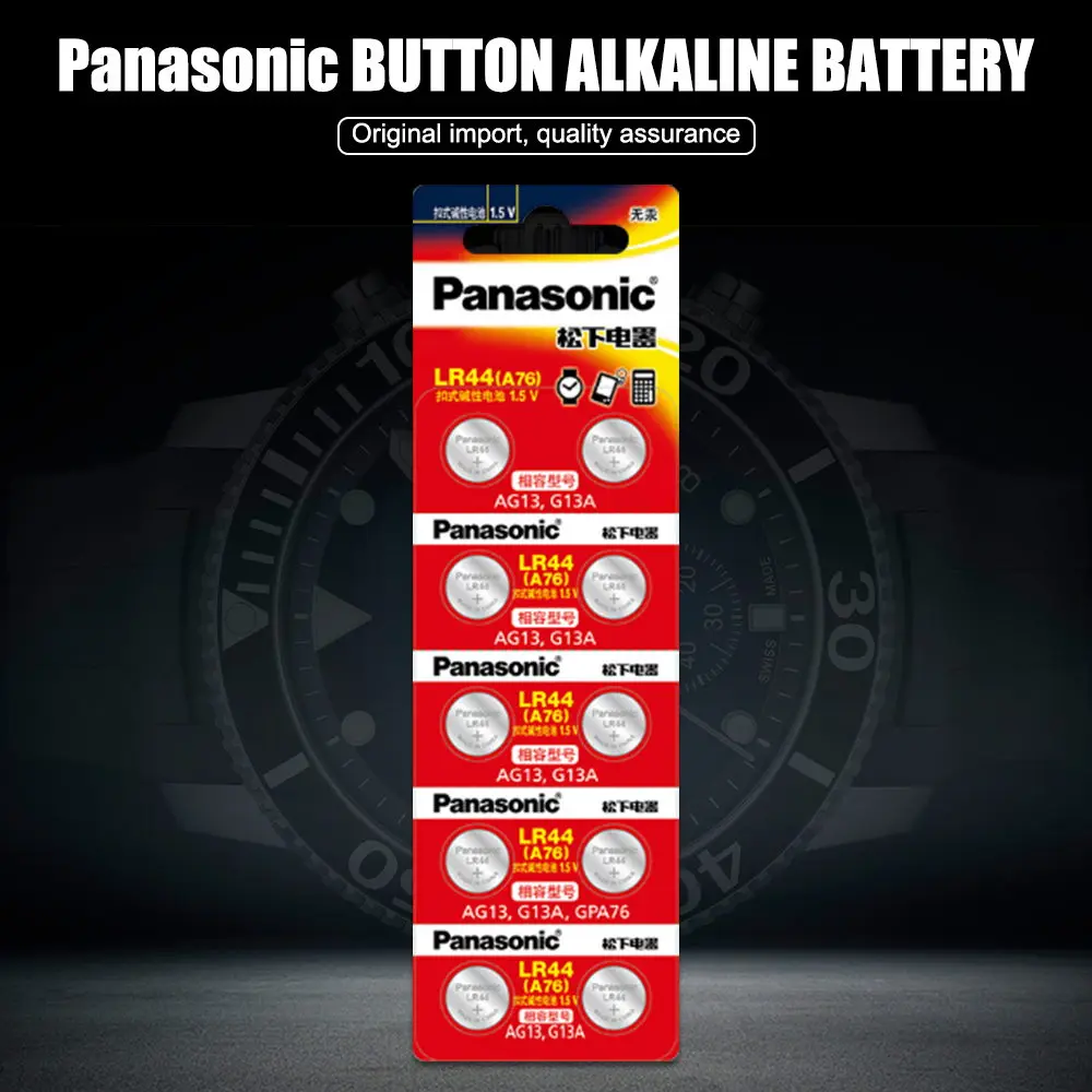 Щелочные батареи Panasonic LR44 A76 LR 44 AG13 LR1154 SR1154 SR44 SR44SW SR44W GP76 1 5 V для калькулятора