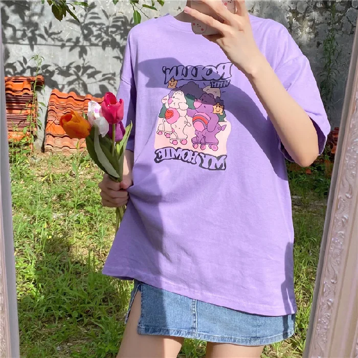 

Bear print Short sleeve t-shirt Women casual top